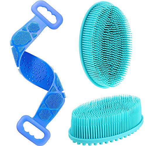 3 Pieces Back Scrubber Exfoliating Silicone Body Scrubber Hair Scalp Massager Brush Silicone Bristle Head Massager Silicone Bath Shower Loofah Brush for Shower Bathroom