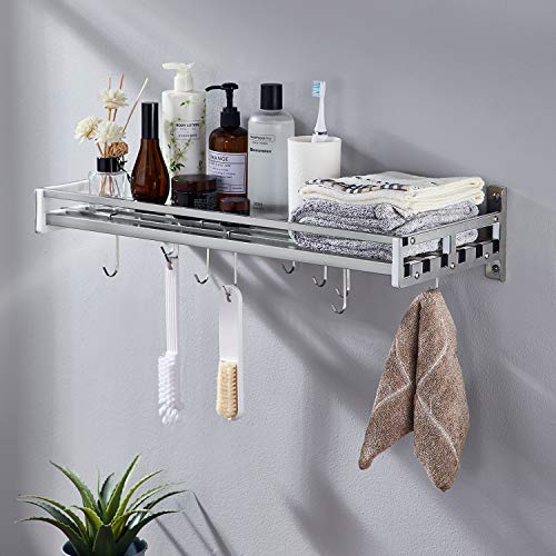 Istboom IST-003 Wall Shelf With 16 Hooks, Stainless Steel Wall Hanging Shelf Organizer Rack thumb #1