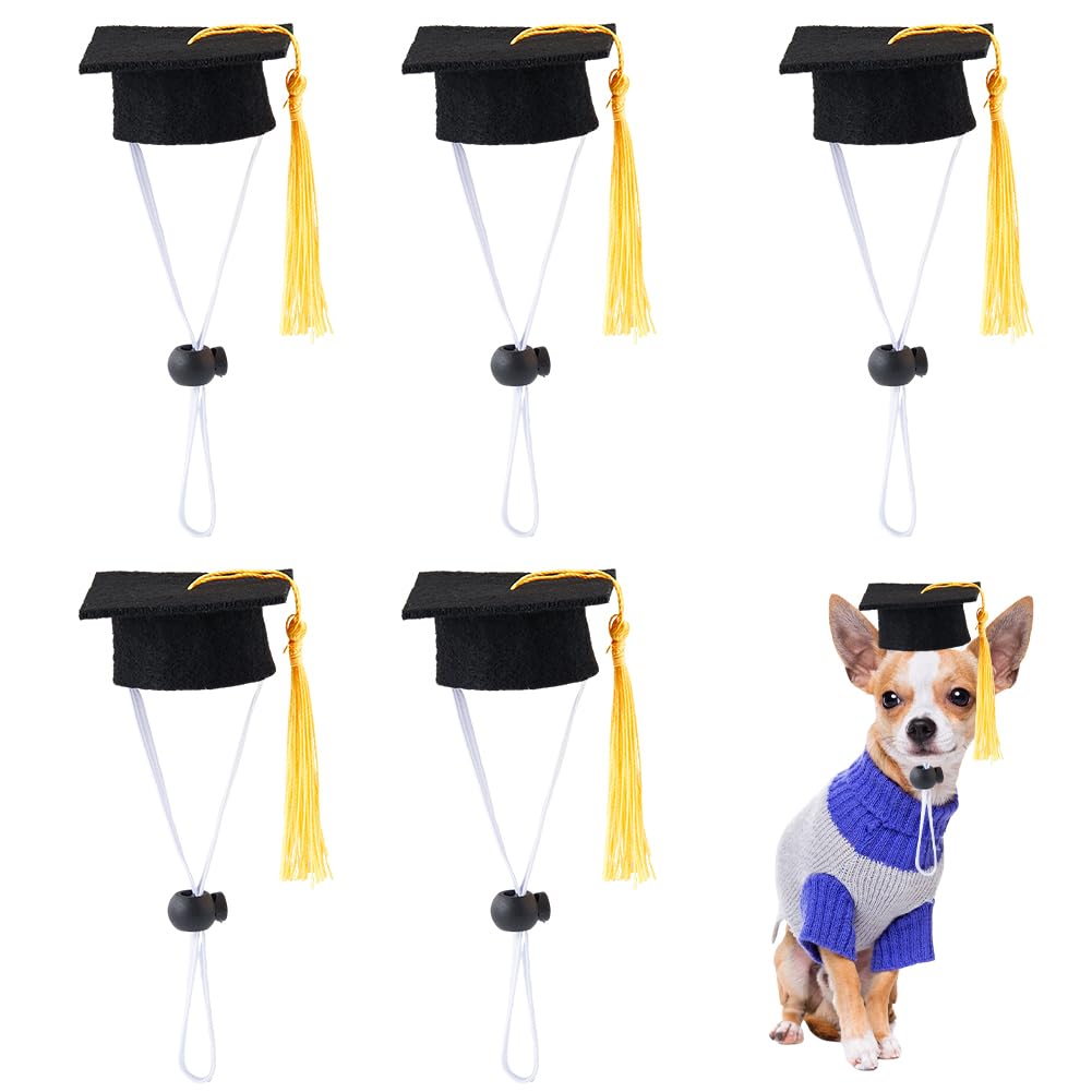 SUPERFINDINGS 5Pcs Pet Graduation Hats Mini Graduation Hats with Yellow Tassel Small Animal Bachelor Hat Black Pet Graduation Costume Props for Animal Pet Accessory