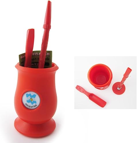 Miniatura 4 de Argentina Innovador Mate Calabaza con Cuchara Taza Pajita Bombilla Set Autolimpiable Rojo