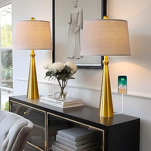 Oneach 25.8” Modern Table Lamps with USB Port Set of 2 Cover