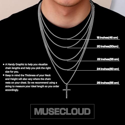 Image of 925 Sterling Silver Cross Necklace for Men Box /Cuban /Figaro Chain
