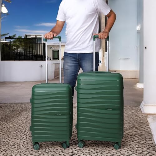 Image of 3G Vacanza Series 2 Polypropylene Unbreakable Hard-Sided Cabin Luggage Trolley Bag with TSA Lock | Bottle Green 55 cm
