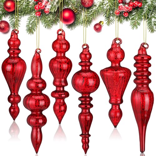 Soaoo 6 Pcs 6.3 Inch Burgundy Mercury Glass Finial...