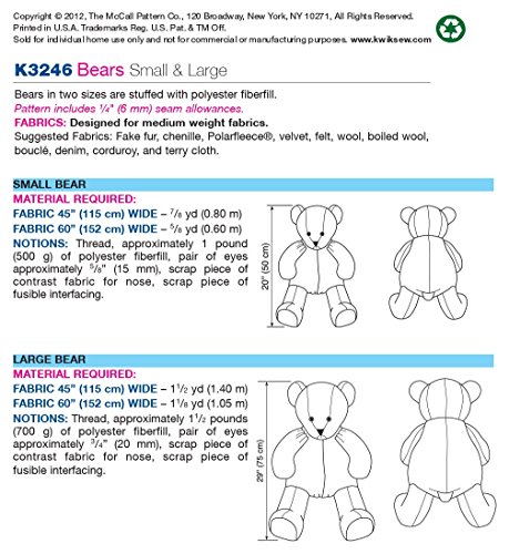 KWIK-SEW PATTERNS K3246OSZ Teddy Bears Sewing Pattern, Size Large and Small
