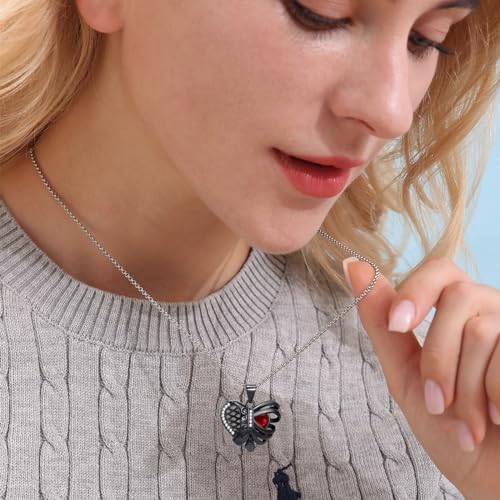 LES OSEWA Gothic Necklace Sterling Silver Black Rib Cage Heart Pendant Necklace Halloween Goth Skull Skeleton Jewelry Gifts for Women Girls3