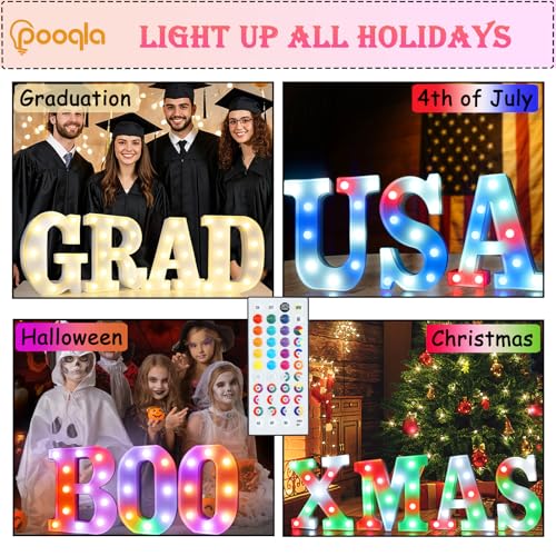 Image of Pooqla Colorful Light Up Letters with Remote, Upgraded 35 Colors LED Marquee Letters, RGB Lighted Letter for Girls Teenager Gift, Birthday, Party, Wedding, Night Light, Room, Bedroom Decor, Letter Y