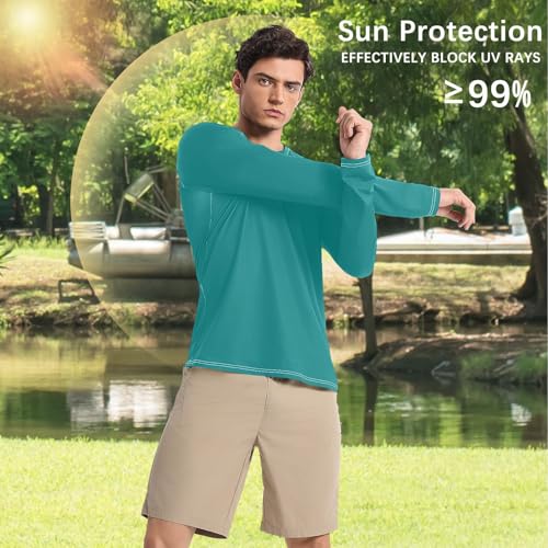 Teal Green Men's UPF 50+ Swim Shirts Quick Drying Comfort Mens Sun Protection Long Sleeve Hiking4