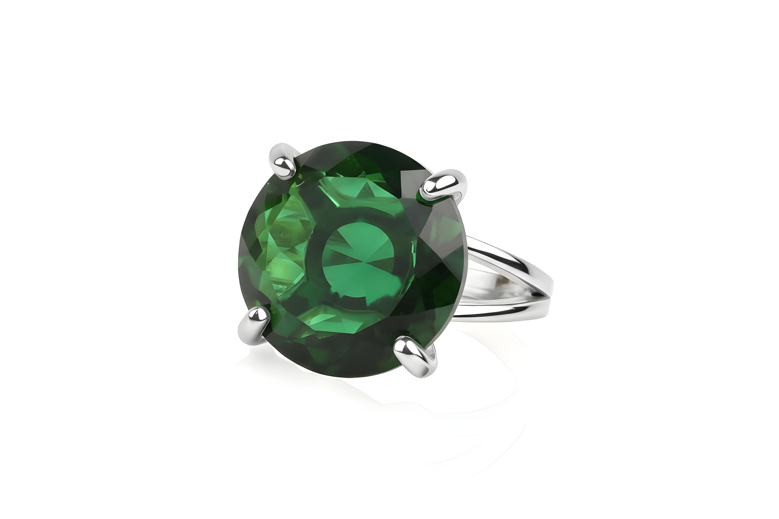 Anillo de Esmeralda Redondo - Anillos de Plata de Ley para Cocktail - Anillos de Mujer Hechos a Mano - Joyería Bohemia de Moda, Regalos de Cumpleaños y Aniversarios para Ella - Grabado Personalizado