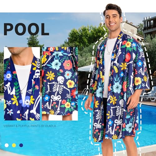 Image of OLAOLA Men Lightweight Kimono Robe with Belt Japanese Style Robe Jacket Casual Open Front Long Cardigan Cape Coat Outwear