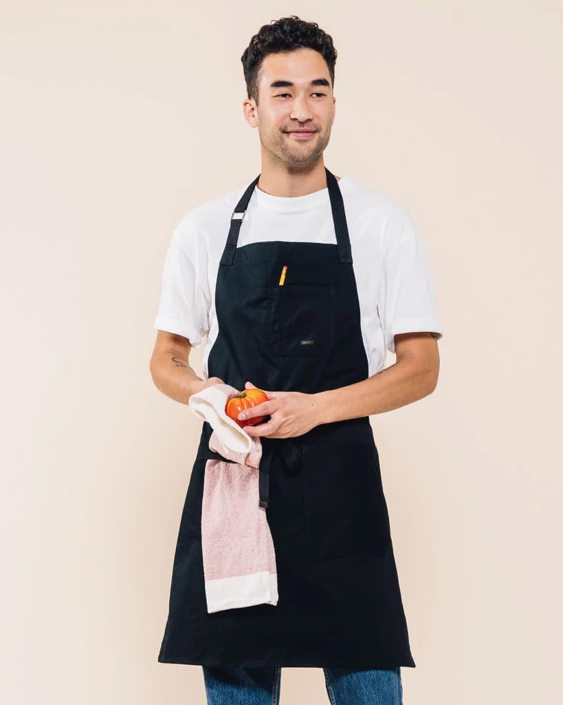 Algodón Delantal de cocina por Abad Fjord – para hombre y para mujer profesional Chef babero Delantal – Correas Ajustables con bolsillos y toalla Loop