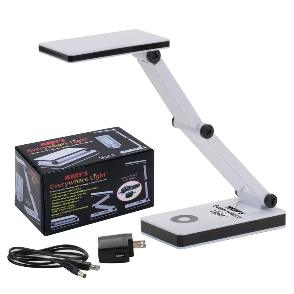 Jerry's Everywhere Flexible 24 LED Portable Task Lamp with 3 Dimmable Light Brightness Levels, Includes AC/USB Power Supply (AA Battery Optional)