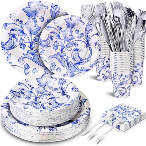 La mejor comparación de La niña de la cuchara de plata , tabla con los diez mejores. 43 FillTouch - 350 platos de papel de porcelana azul y blanco, para baby shower, platos, platos, platos, platos, cuchillos, tenedores, cucharas para 50 invitados, vajilla desechable...