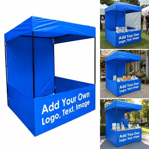 Image of Promotional Canopy Outdoor Advertising Stall Tent 4x4x7 ft - Waterproof, 3-Side Open Canopy for Marketing Stall, Exhibitions - UV Protection Canopy, Heavy-Duty with Carry Bag, Blue