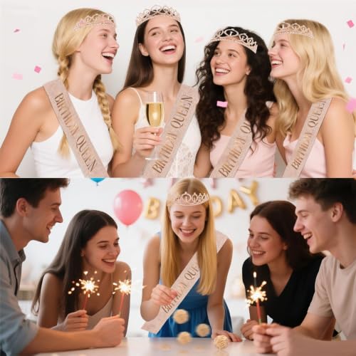 Image of Curated Cart Birthday Crown and Sash for Women Birthday Girl Sash & Rhinestone Tiara Set - Birthday Decorations Birthday Girl Crowns Tiaras for Women