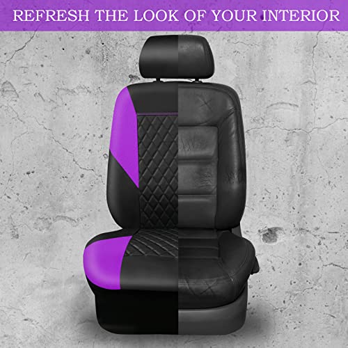Image of CAR PASS Purple Leather Seat Covers, Quilting Pretty Car Seat Cover with 5mm Composite Sponge Inside,Airbag Compatible,Universal Fit for Most Sedan SUV Van Truck (Full Set,Purple)