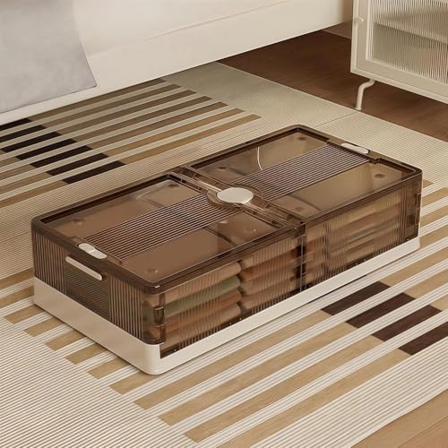 Contenedores de almacenamiento para debajo de la cama con ruedas, contenedores de plástico plegables con tapas, cajas de almacenamiento apilables fáciles de deslizar para ropa, zapatos, mantas