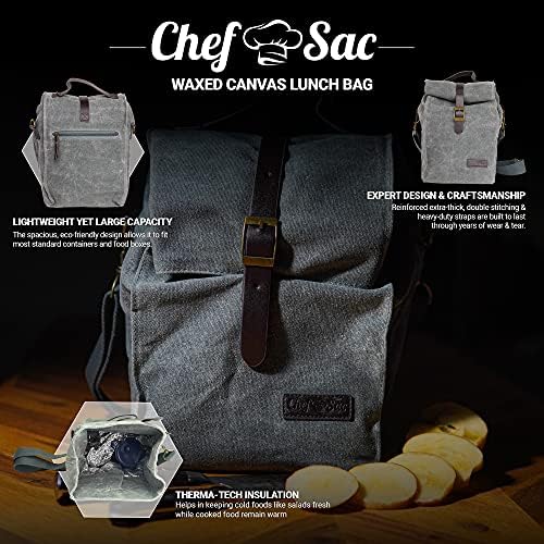 insulated waxed canvas lunch bolsa
