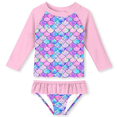 Funnycokid Mermaid 2 Piece Swimsuits for Girls UPF 50+ UV Sun Protetive Swimwear Rash Guard(Mermaid,7-8 Years)