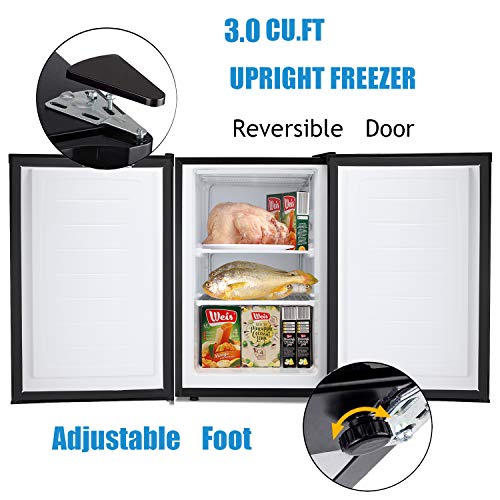 Antarctic Star Compact Chest Upright Freezer Single Door Reversible Stainless Steel Door, Compact Adjustable Removable Shelves For Home Office, 3.0 Cu.black #TOP4