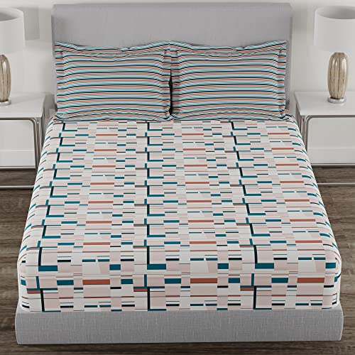 Image of myTrident Home Essential Stripe Collection 144 TC, 100% Cotton Bedsheet with 2 Pillow Cover, King Size - 274 x 274 cm, Hobard