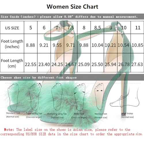 Image of YIBLBOX Women's Feather Heels Open Toe Sandal Fluffy Fur High Heel Shoes | Open Toe Slip On Stiletto Slides for Summer Party Wedding Prom Slippers Fuzzy Faux Fur