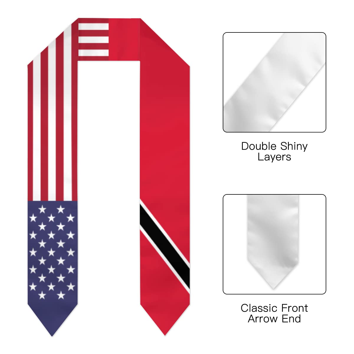 DABOYOZHZH Trinidad and Tobago & USA United States Flag Graduation Shawl Sash Stole Wraps Scraf For International Study