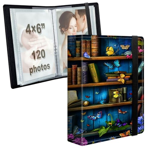 Image of Photo Album 4x6 120 Photos with Strong Elastic Band, Enchanted Bookshelf | Large Capacity Premium Leather Picture Album, Portable Wallet Albums Photo Book for Family Anniversaries Wedding Baby