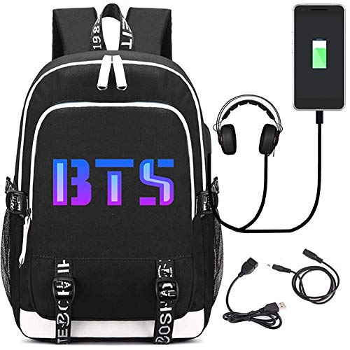 HGYYIO Poliéster Mochila Escolar BTS Bangtan Impresión de algodón de azúcar con Puerto