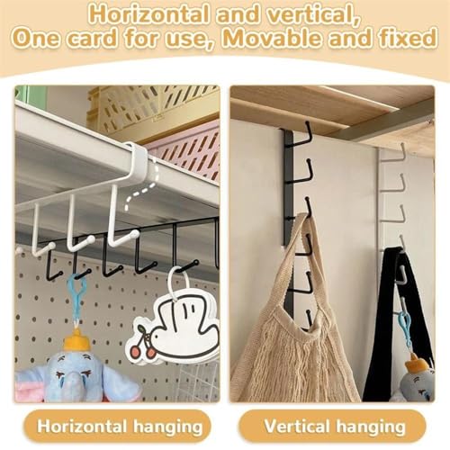 Image of 1 PCS 6 Metal Door Organiser Hook Hanger Under Shelf Kitchen Utensil Hanger Rack with 6 Hooks Wall Hanger Suitable for Room, Kitchen, Bathroom(ONLY Black).