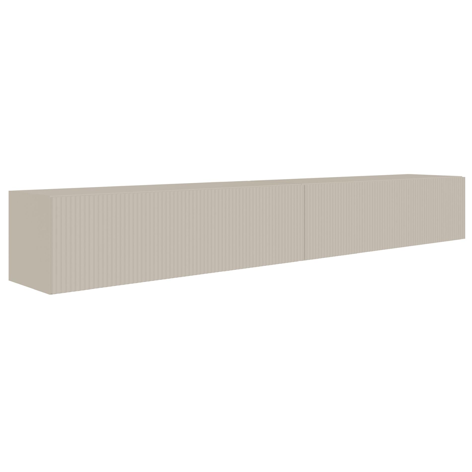Selsey Meuble TV Suspendu 200 cm Greige Mat Design Moderne – Rangement à 4 Compartiments Façade Rainurée Idéal Déco Élégante et Contemporaine Salon/Chambre Panneau Laminé/MDF Solide