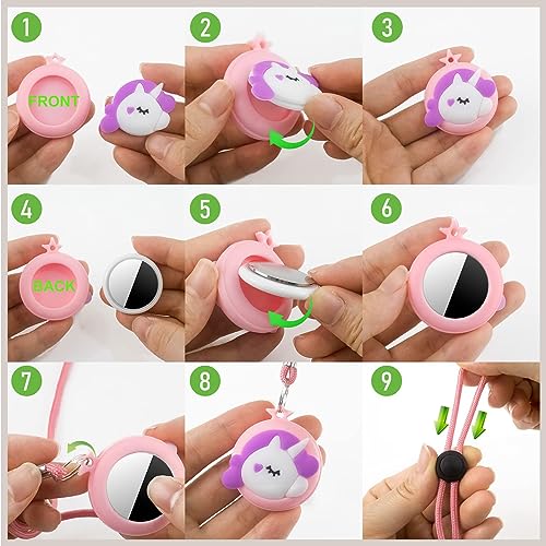 RYMAUP® 2 Stück AirTag Kette Kinder, Bequeme und Verstellbare Silikonhülle, Kinderfreundliche AirTag Halskette, für Apple AirTag GPS Tracker, Ideal für den Alltag (Rosa, Gelb)