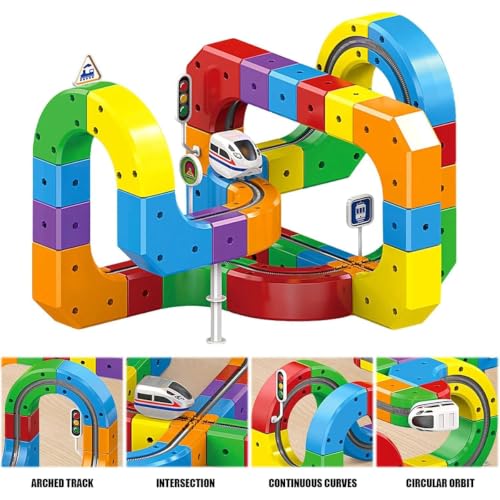 Image of Electric Train Track Set for Kids 3D Magic Flexible Race Track, Gravity-Defying Electric Train Building Blocks, Modular Educational STEM Toy for Boys & Girls (51)