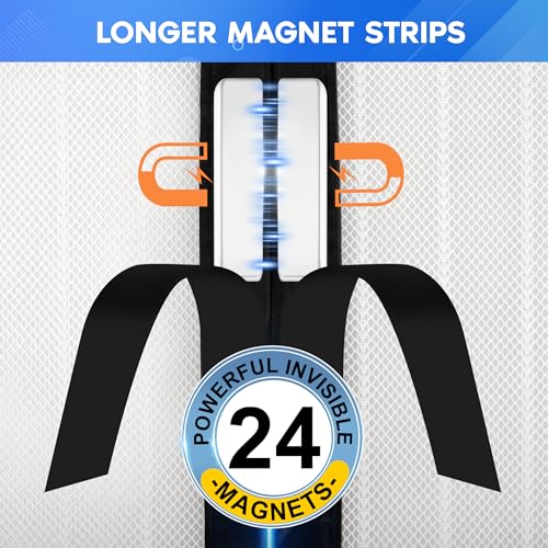 Image of METAONLY Magnetic Screen Door Mesh, Works for Patio, Sliding Door, Keeps Bug Mosquito Out, Fresh Air Flow, Fits 31 inch x 81 inch Door - Curtain Size 33 inch x 83 inch, Black Frame White Veil