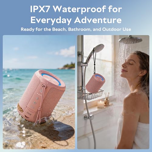 Image of Portable Bluetooth Speaker, IPX7 Waterproof Wireless Speaker with 20W Loud Stereo Sound, 15H Playtime & Beat-Synced RGB Light, Small Outdoor Speaker for Shower, Pool, Beach,Hiking,Gifts(Pink)