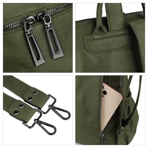 Image of Uromee Backpack Purse for Women Vegan Leather Ladies Fashion Travel Tassel Shoulder Bag Convertible Green bag