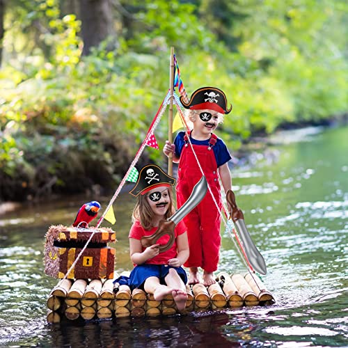 72 Pcs Pirate Party Favor 18 Pcs Paper Pirate Captain Hats With Skull Print 18 Pcs Felt Pirate Eye Patches 18 Pcs Inflatable Swords 18 Pcs Fake Mustaches For Kids Halloween Pirate Party Supplies #TOP5