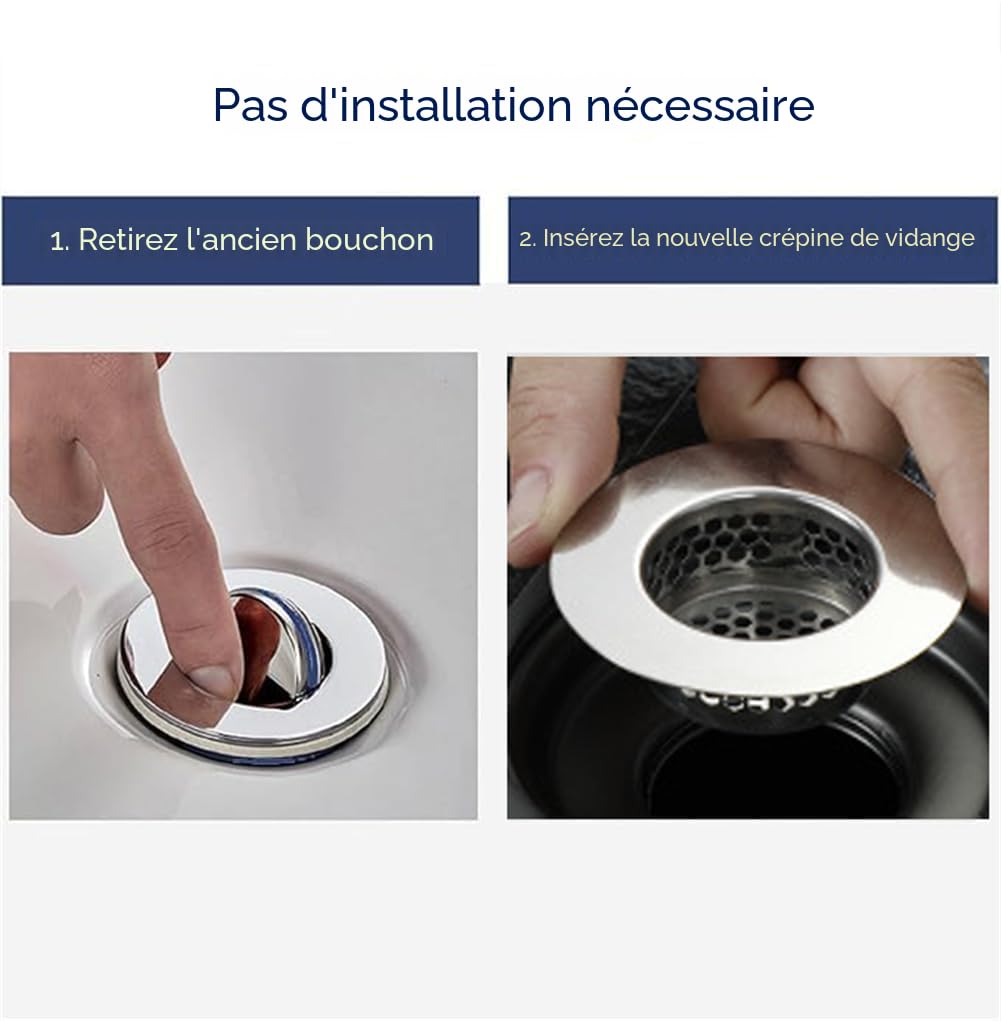 Crépine d'évier de salle de bain (paquet de 2), couvercle de drain de baignoire, crépine