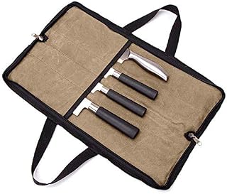 QEES Chefs Knife Bag Black with 2 Hand Grip, 4 Slots Heavy Duty Double-zipper Knife Case, Kitchen Tool Tote Bag GJB440 (Khaki)