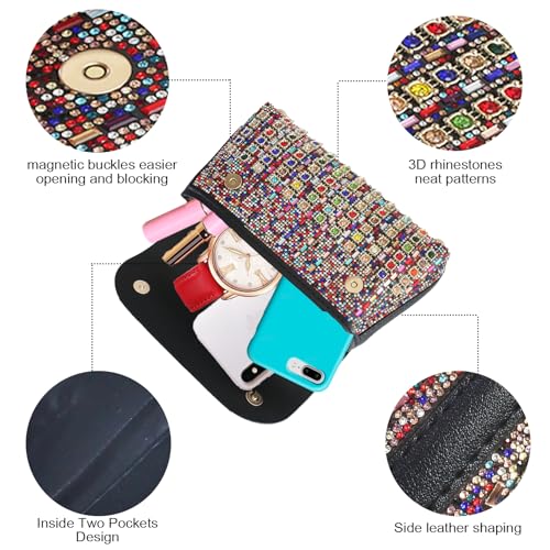 Image of Flower Rhinestone Crystal Clutch Purse Shoulder Bag Sparkling Evening Bag for Wedding Prom Party Bride Guest