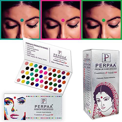 Image of PERPAA Premium Velvet Sticker Kumkum Bindi Box of 15 Flaps - Pottu for Women,Ladies, Girls (Size 5, Diameter 6mm, Multicolor)