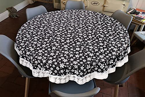 Image of The Furnishing Tree Round Shaped 6 Seater Table Cover WxL 72x72 inches with White Border lace