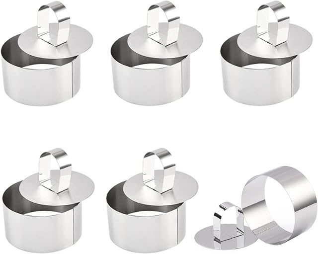 Yunpo tech 6 Pieces Cake Ring Stainless Steel Cooking Rings Mini Round Cake Mould with Pusher for Cooking Crumpets Mousse Desserts Eggs Pastry (8x4cm), Silver