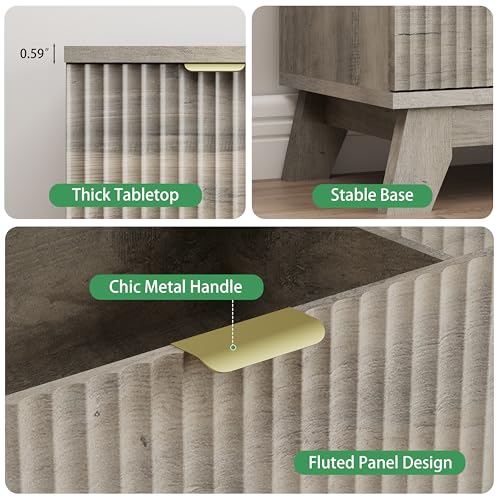 Image of Xixini Fluted Dresser for Bedroom with 6 Drawers, 46 inch Tall Modern Chest of Drawers with Metal Handle, Wooden Dresser TV Stand, Wood Closet Clothes Storage Organizer for Living Room, Hallway, Grey
