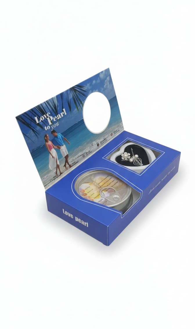 Love Pearl Necklace Gift Set with Wish Pearl, Romantic Beach Theme Jewelry Making Kit (Blue)-image-3