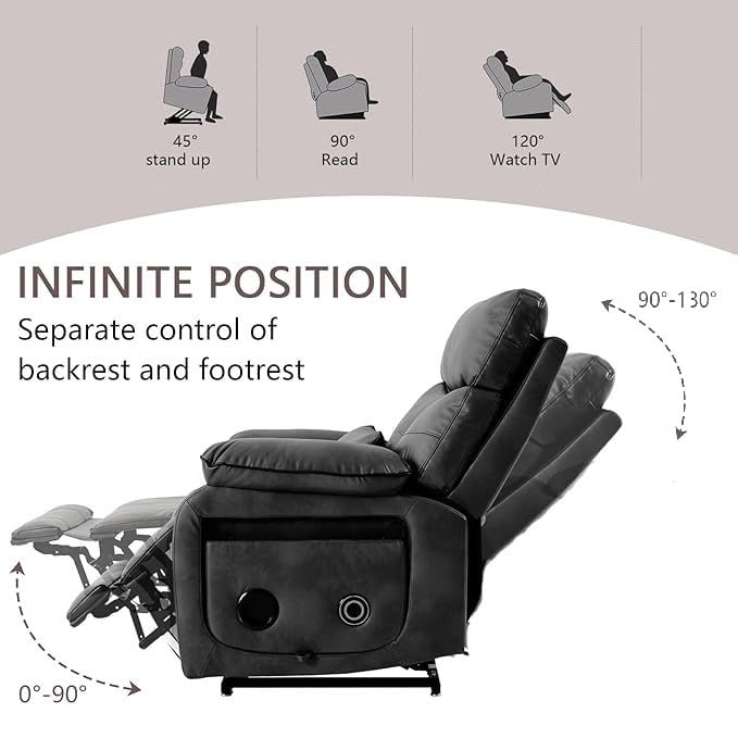 Image of Motorized Power Recliner Sofa for Adult & Elderly, Infinite Position Lay Flat Lift Chair, Cup Holder, Lumbar Pillow, Wireless Charger, Leather (Silver Grey)