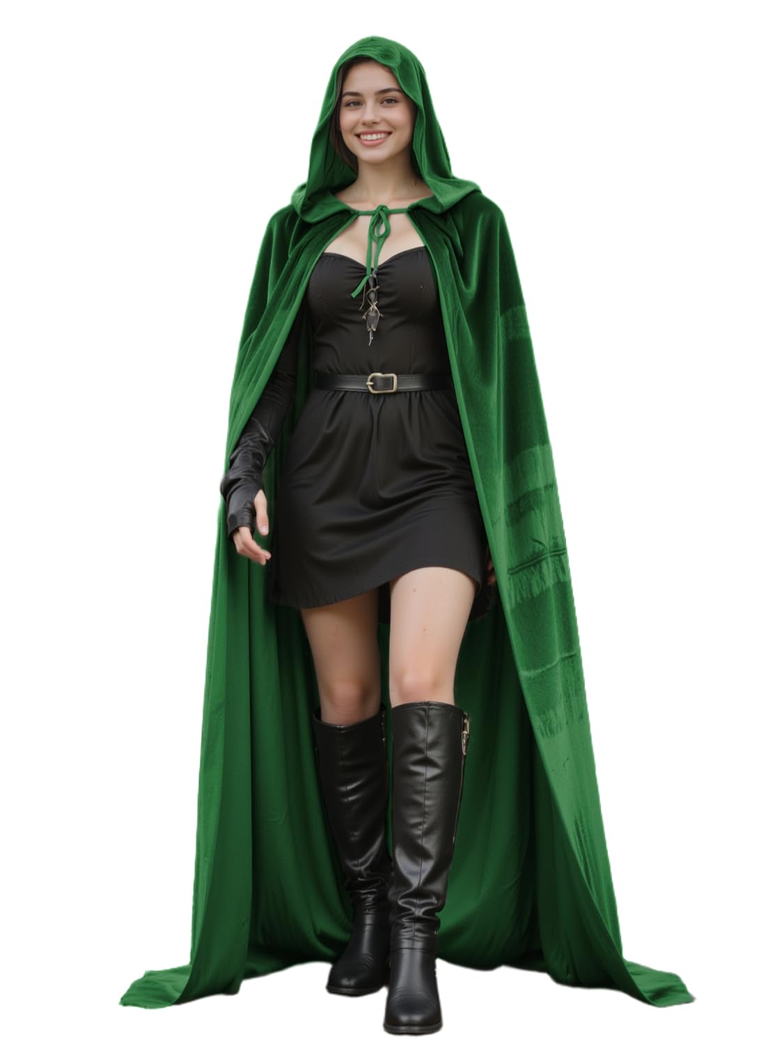 HOMELEX Black Witch Velvet Cloak Halloween Hooded Cape Queen King Robe Outfit Renaissance Medieval Costume