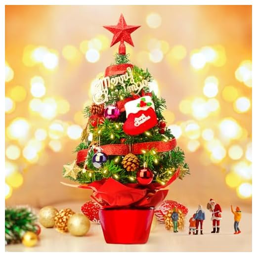 Mini Sapin de Noel 60cm, Beedove Arbre de Noël de Table avec LED Lumineux, Petit Sapin de Noel Artificiel pour Table Bureau Accueil Décoration