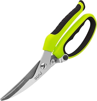 Heavy Duty Kitchen Scissors, Rust Proof Bone Cutting Scissors with Anti-Slip Handle and Safety Lock, Spring Loaded Poultry Shears for Meat, Chicken, Bone,Turkey, Fish, Black