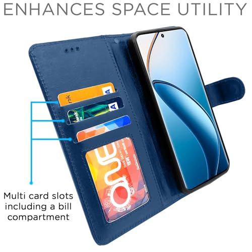 Image of Pikkme Flip Cover for Realme 12 Pro 5G / 12 Pro Plus 5G | Leather Finish | Shockproof with Card Pockets & Wallet Stand | Ultimate Protection Case(Blue)